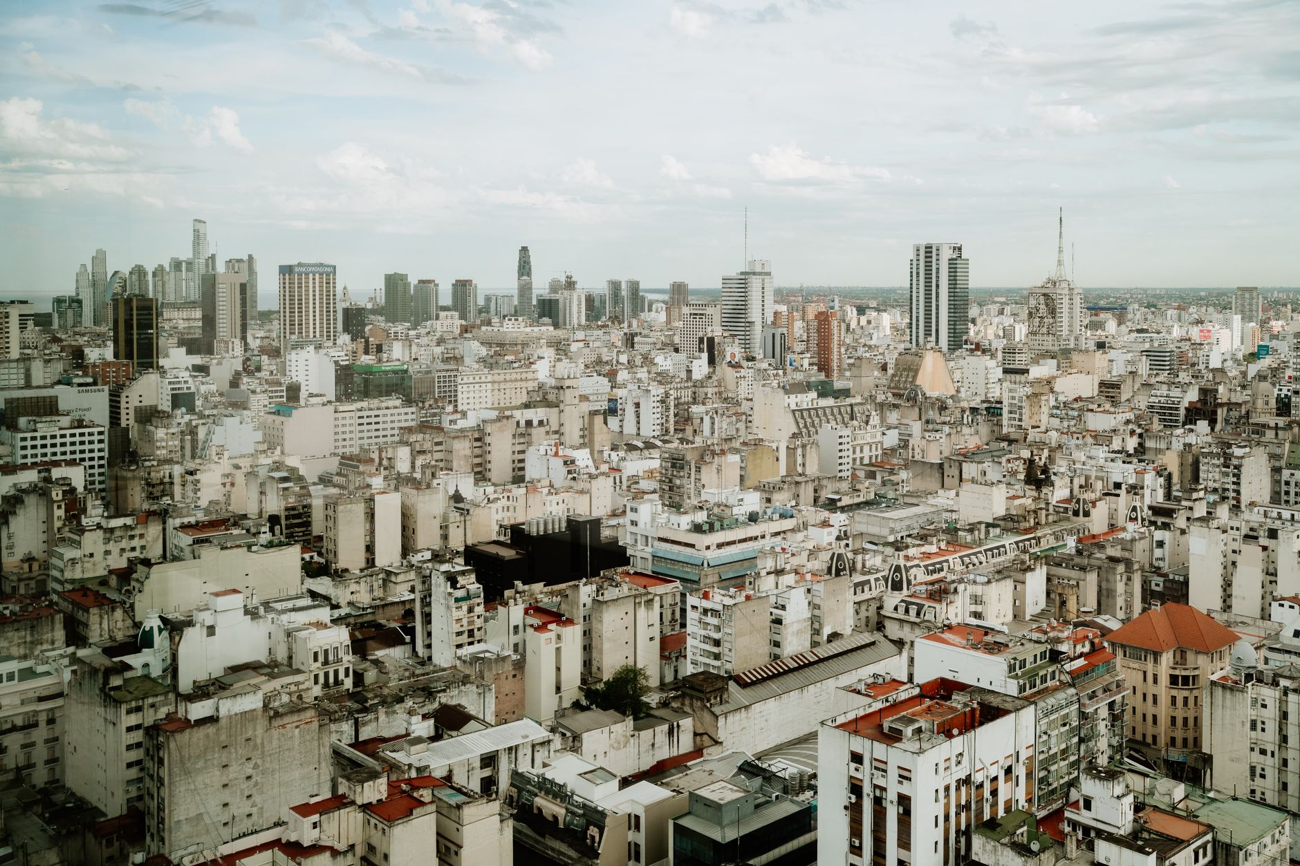 Aerial view of residential towers in Buenos Aires at sunset